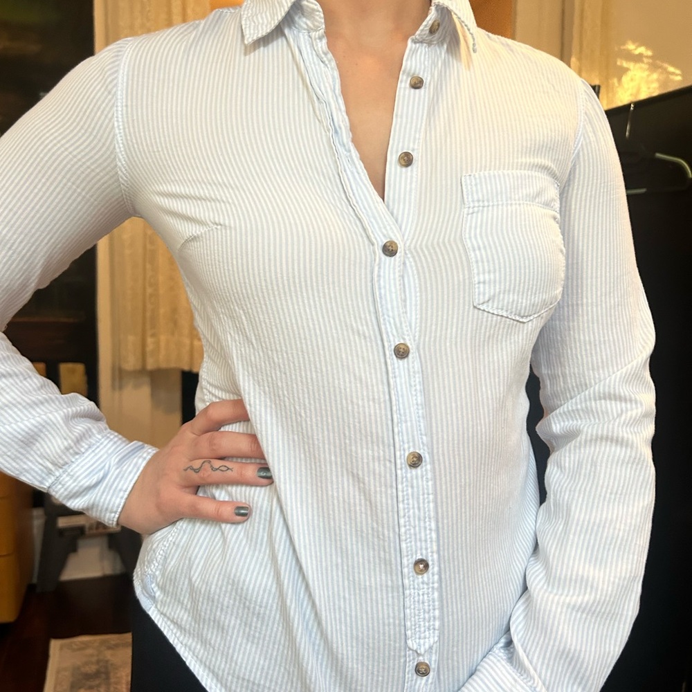 H&M Light Blue and Pink Striped Shirt